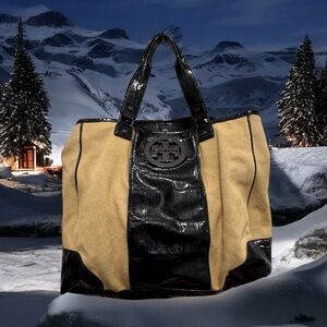 Tory Burch Black and yellow women’s weekend Travel Tote bag 16 H x 20 W